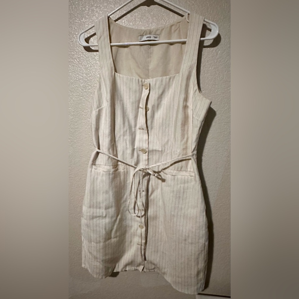 MNG by Mango Women’s Button down Sleeveless Midi Dress Euro Sz M Cream + Gray